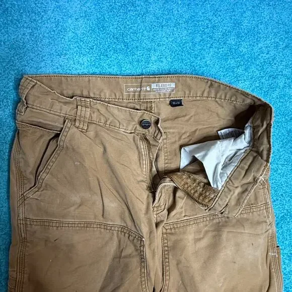 Carhartt Mens 30x30 Tan Double Knee Work Pants Rugged Flex Utility Workwear - Picture 10 of 16